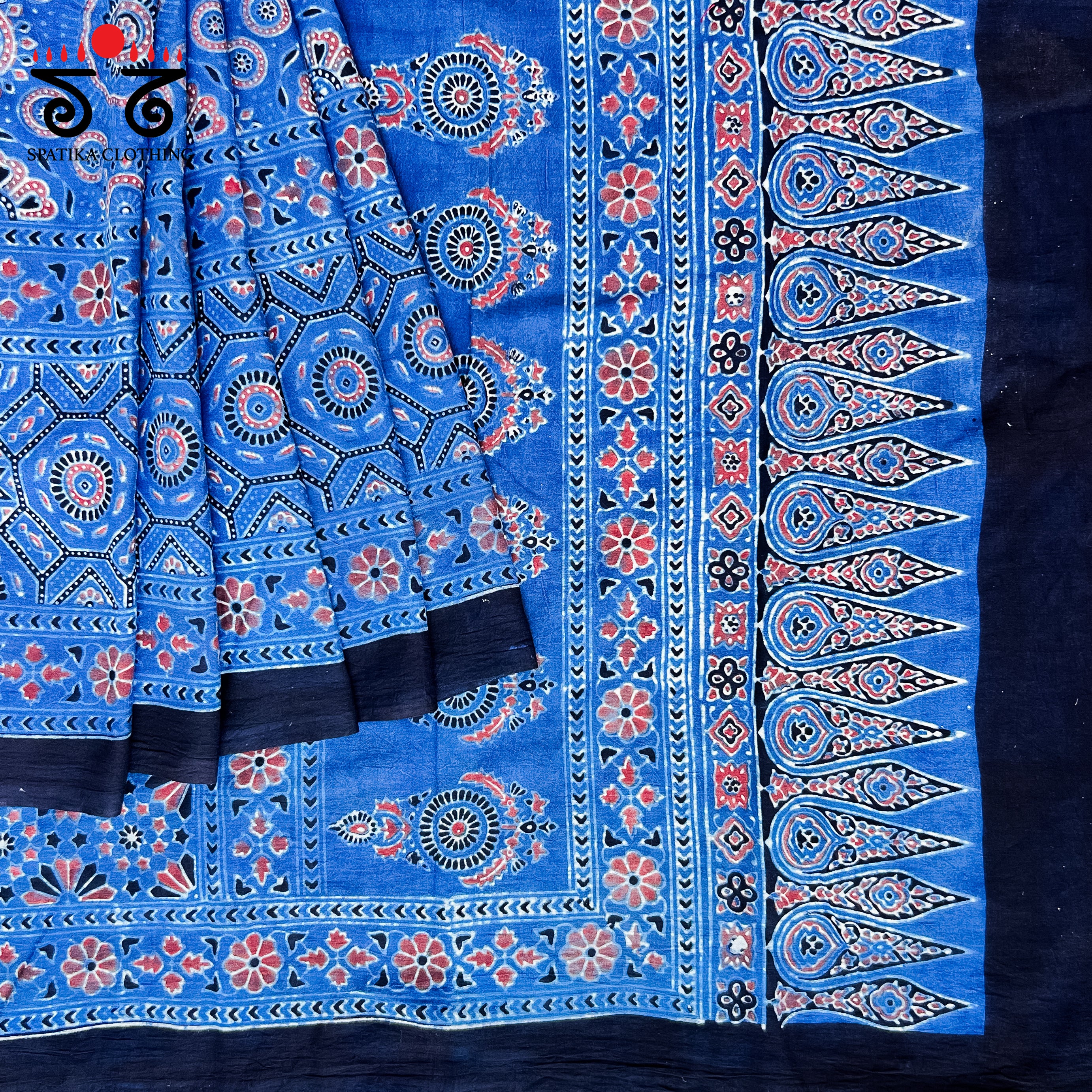Ajrakh Handblock Printed Mulmul Cotton Saree