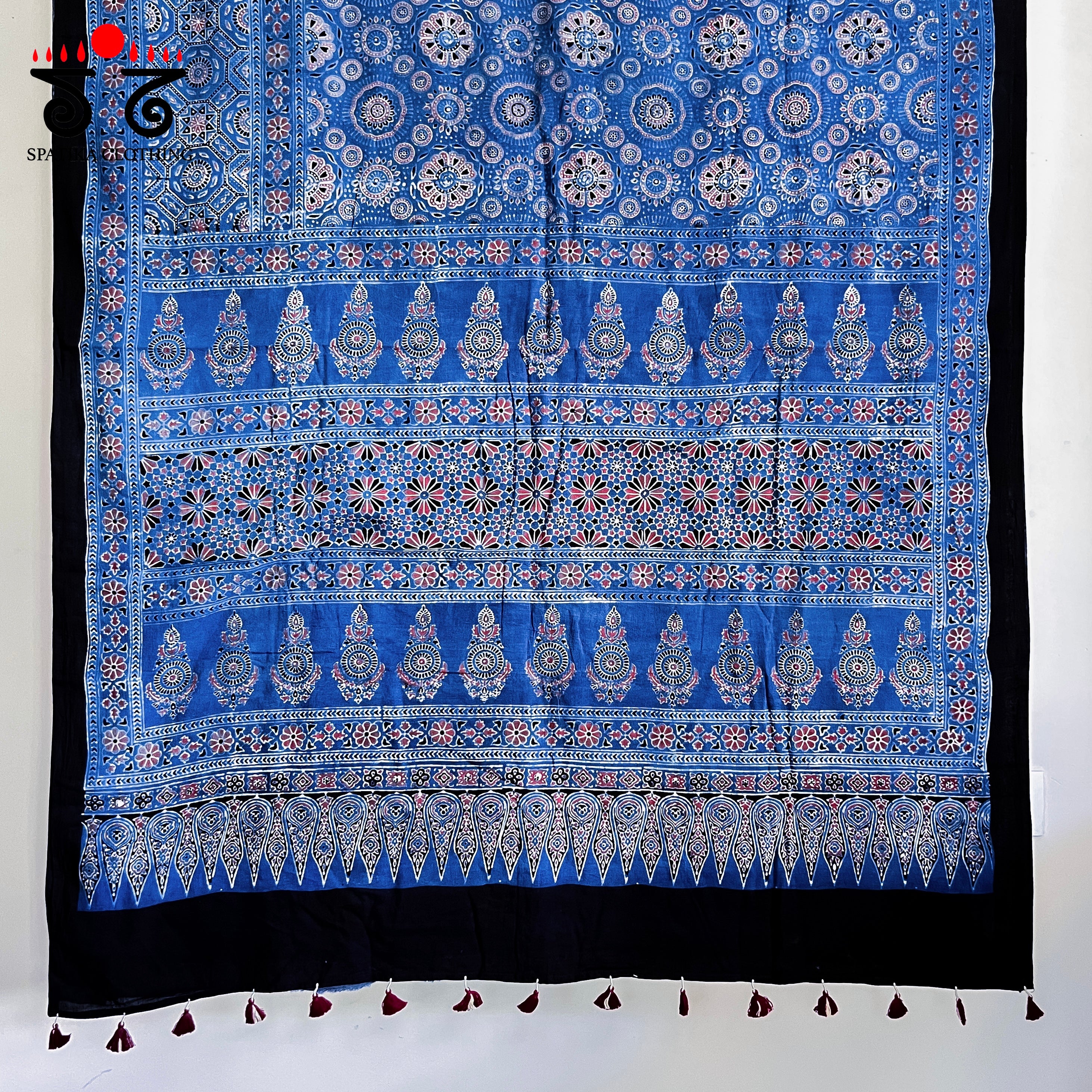 Ajrakh Handblock Printed Mulmul Cotton Saree