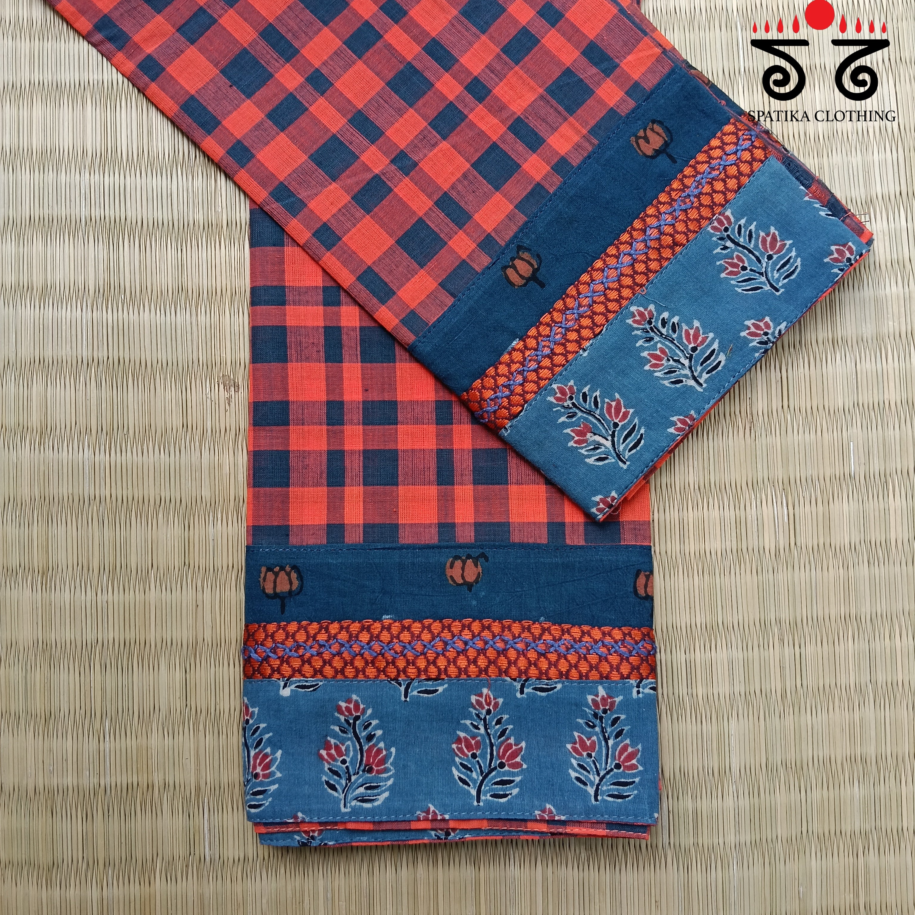 Checkered Hand embroidered Blouse Fabric