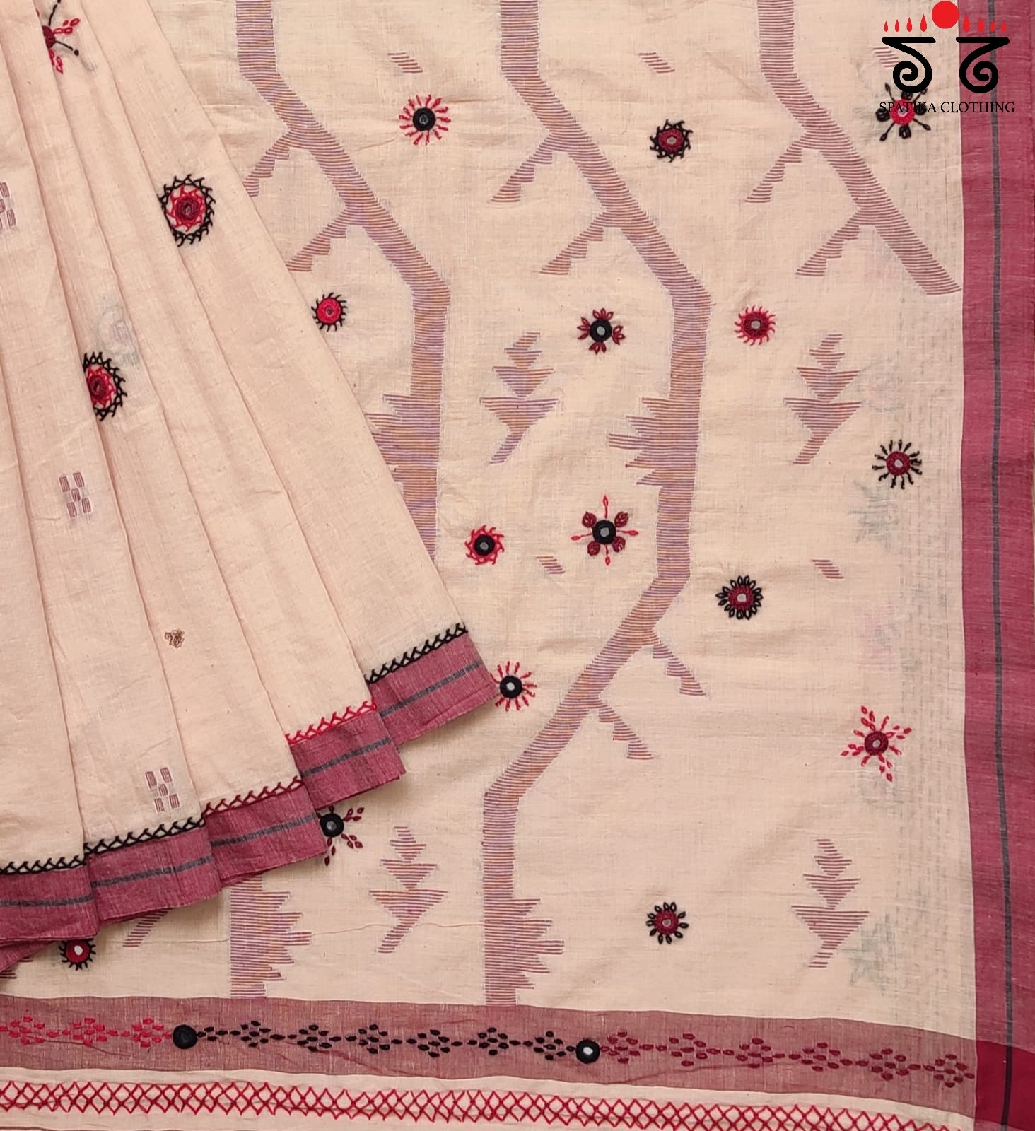 Lambani Handembroidered Jamdhani cotton saree