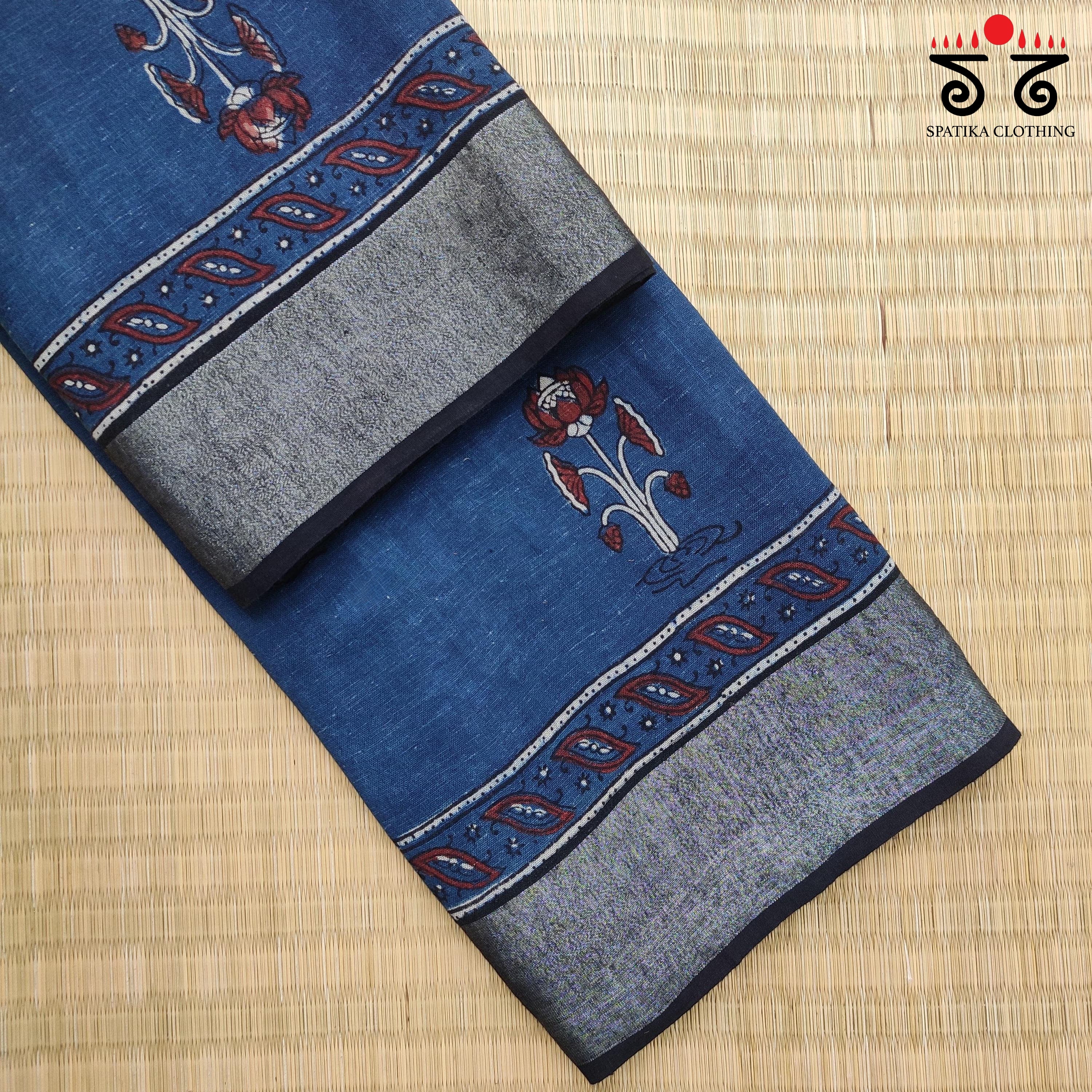 Ajrak Handblock Print On Linen Saree