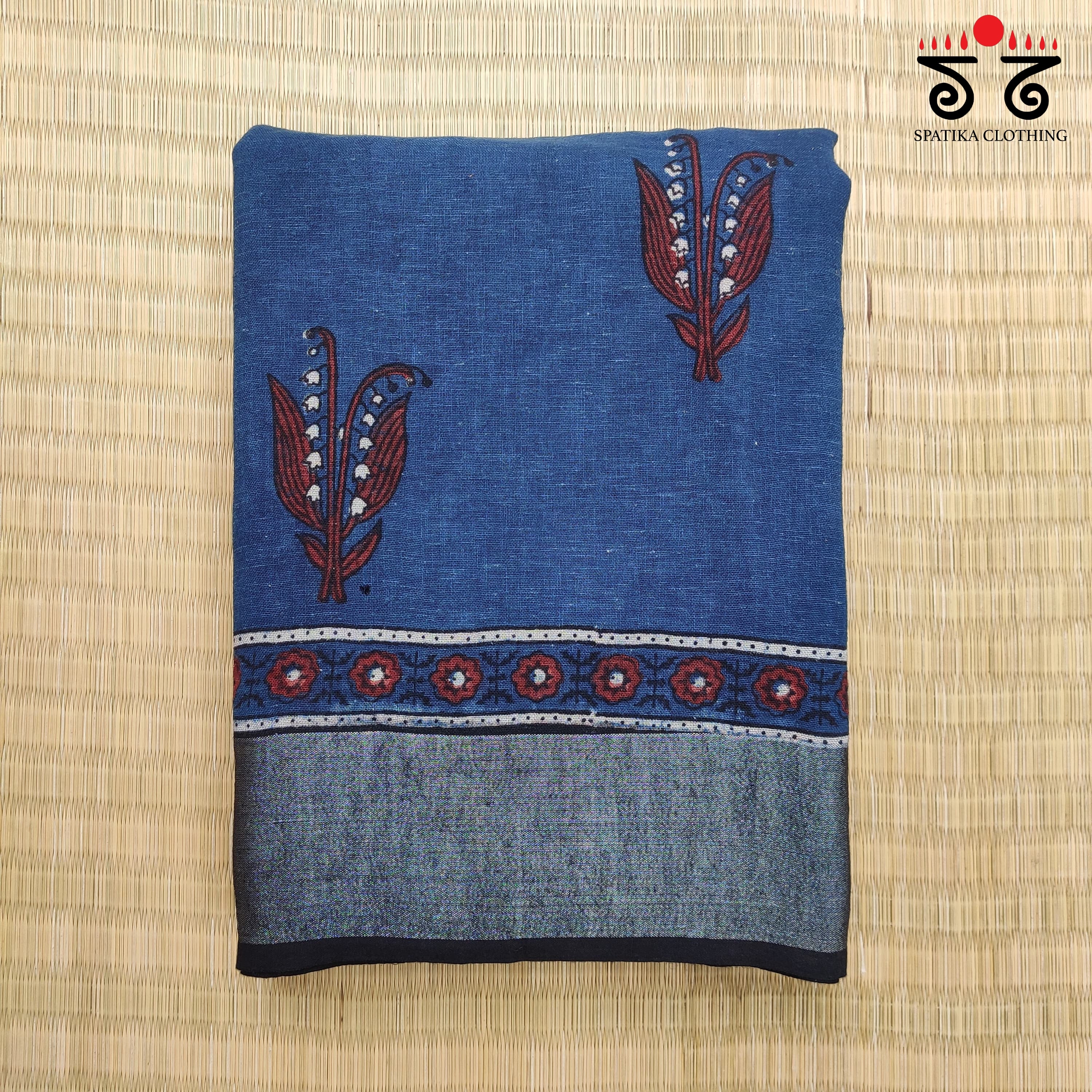 Ajrak Handblock Print On Linen Saree