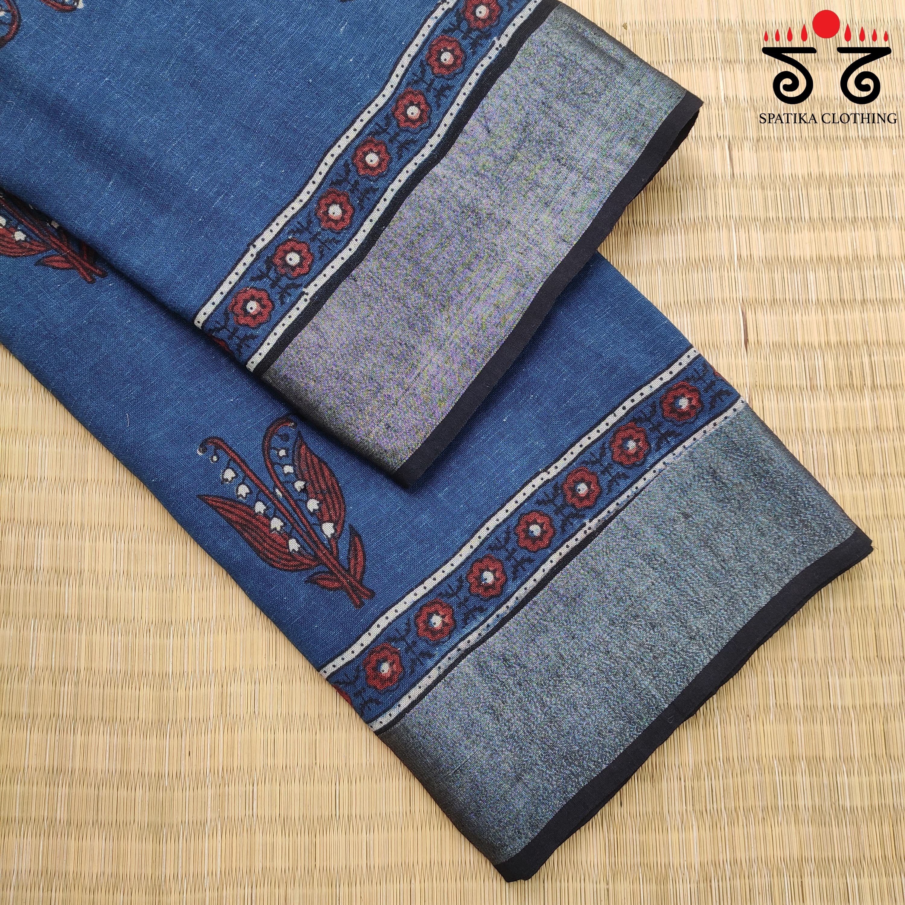 Ajrak Handblock Print On Linen Saree