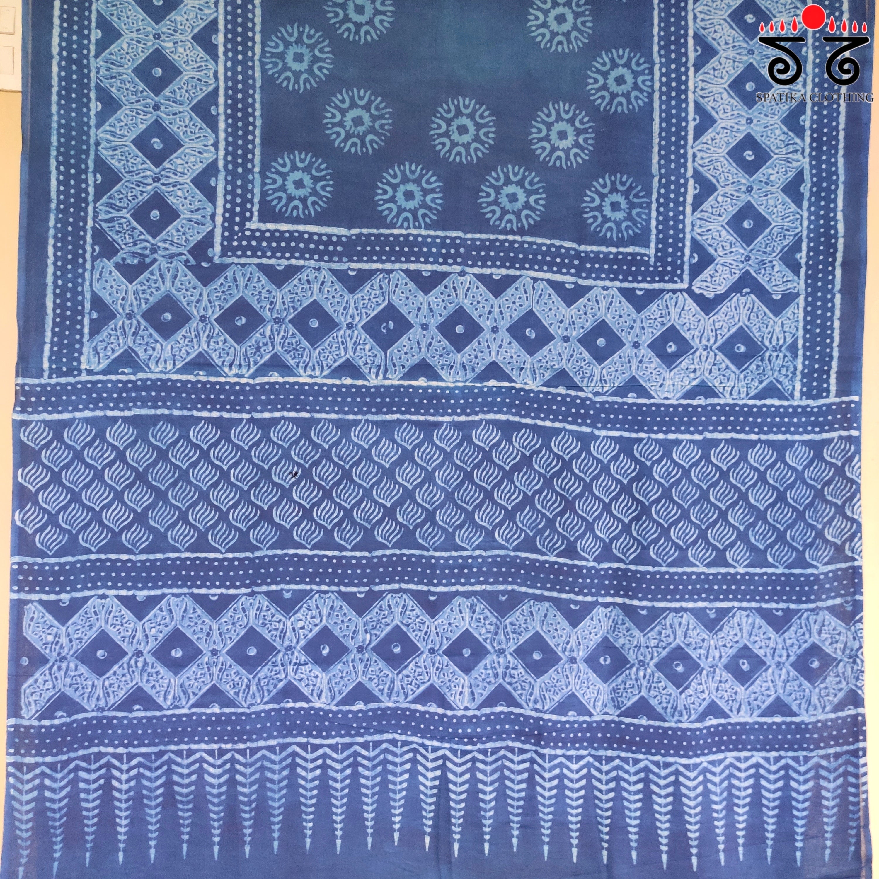 Indigo Handblock Printed Mulmul Cotton Saree