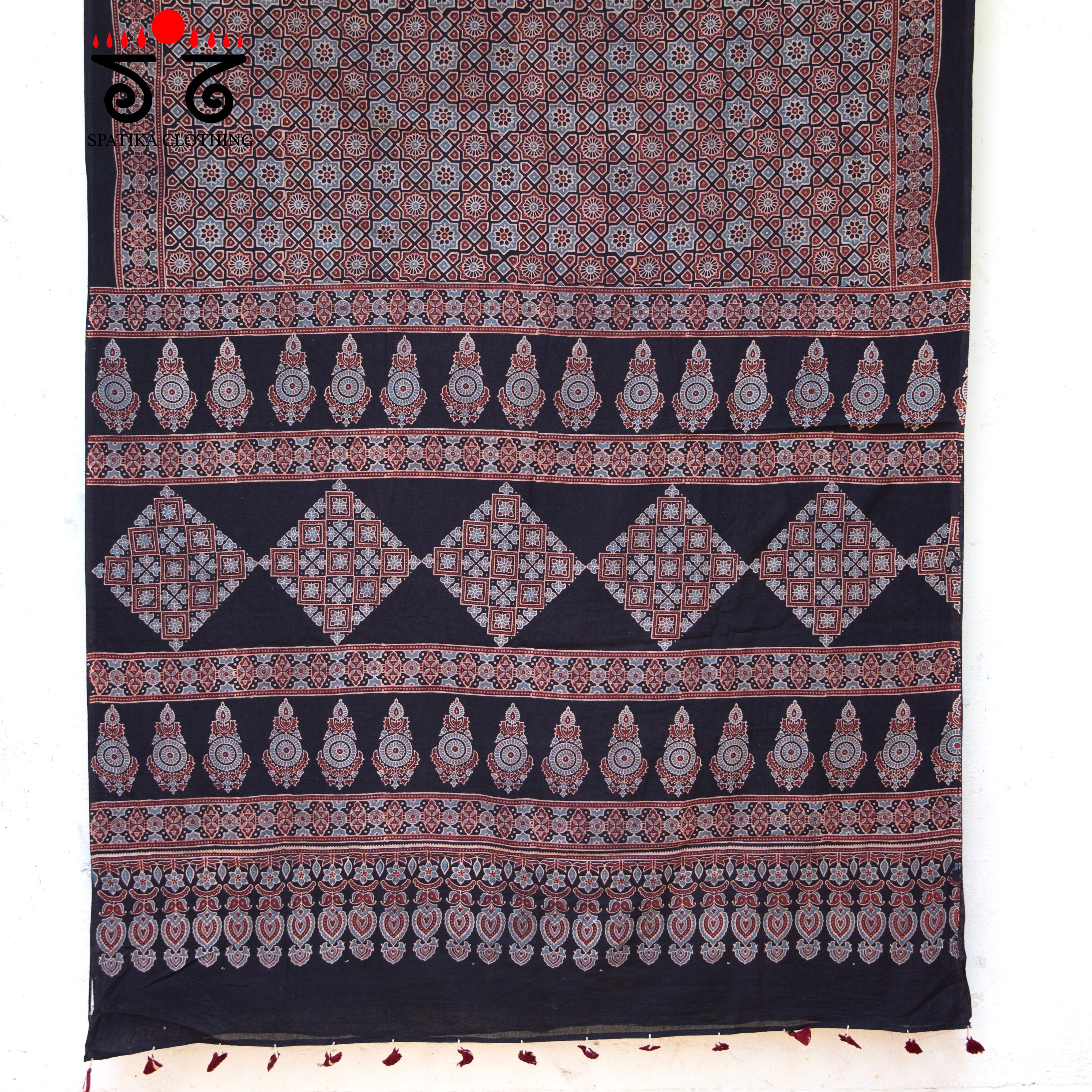 Ajrakh Handblock Printed on Mulmul Cotton Saree