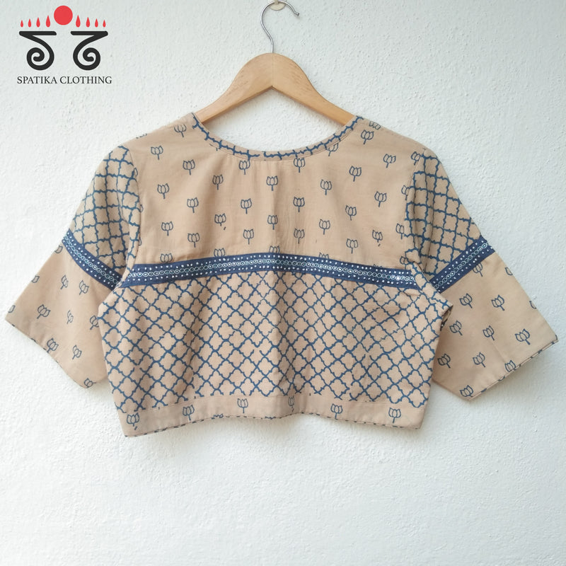 Blue Half & Half Ajrak Blouse