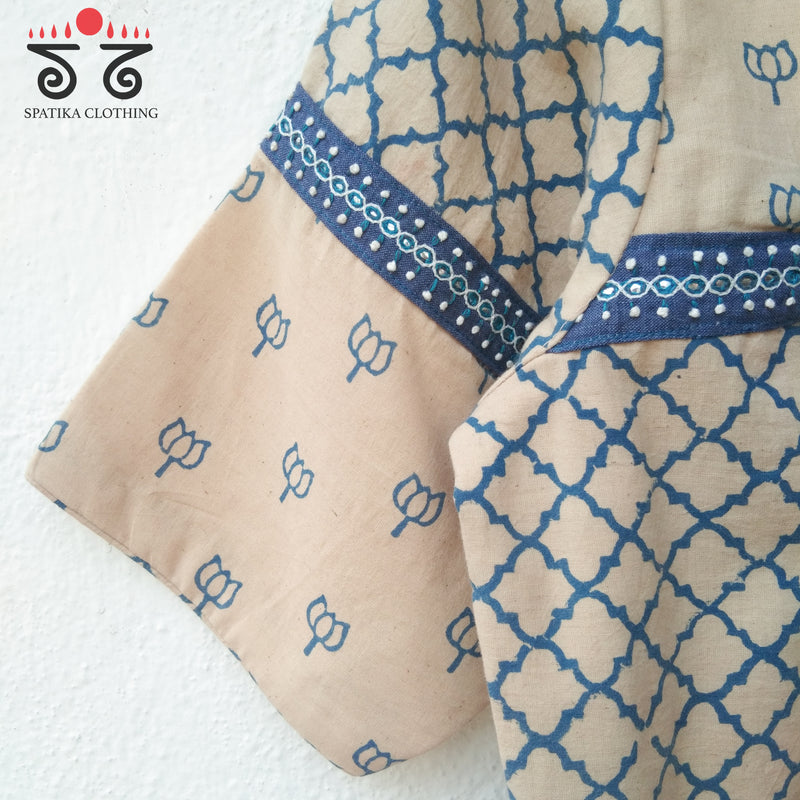 Blue Half & Half Ajrak Blouse