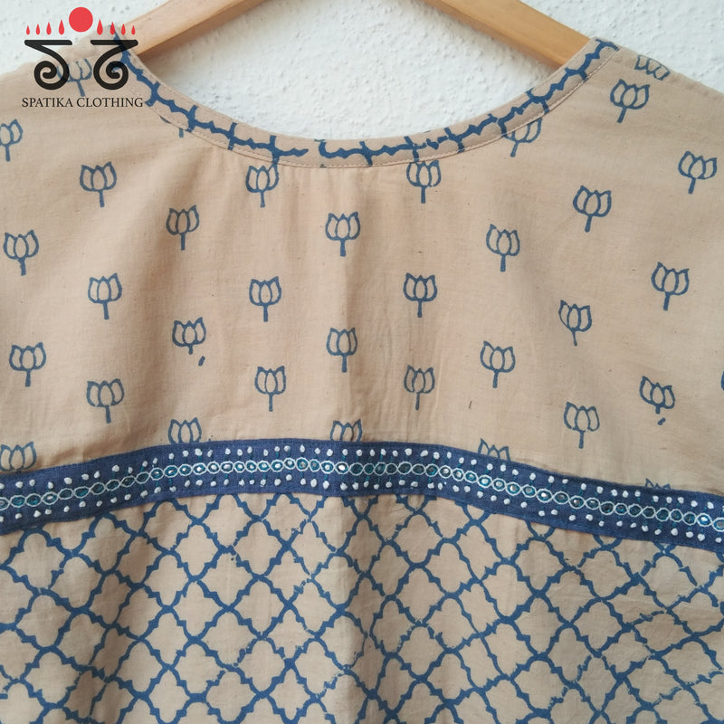 Blue Half & Half Ajrak Blouse