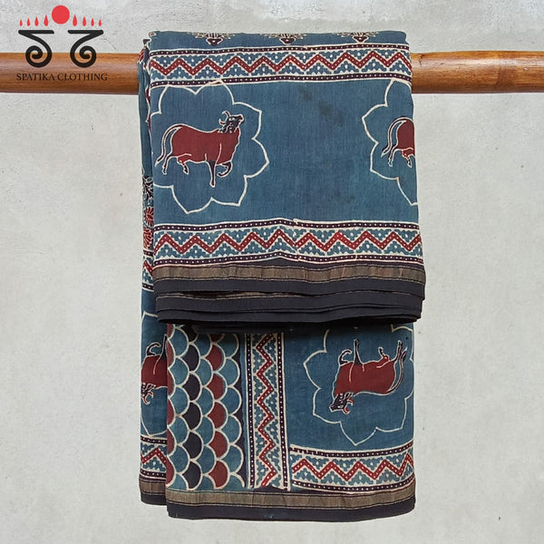Ajrak Indigo Pichwai Saree