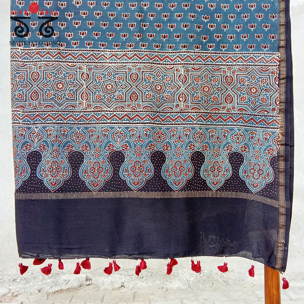 Ajrak Indigo Pichwai Saree