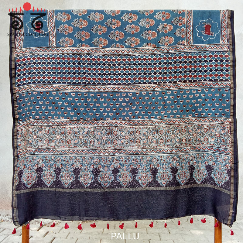 Ajrak Indigo Pichwai Saree