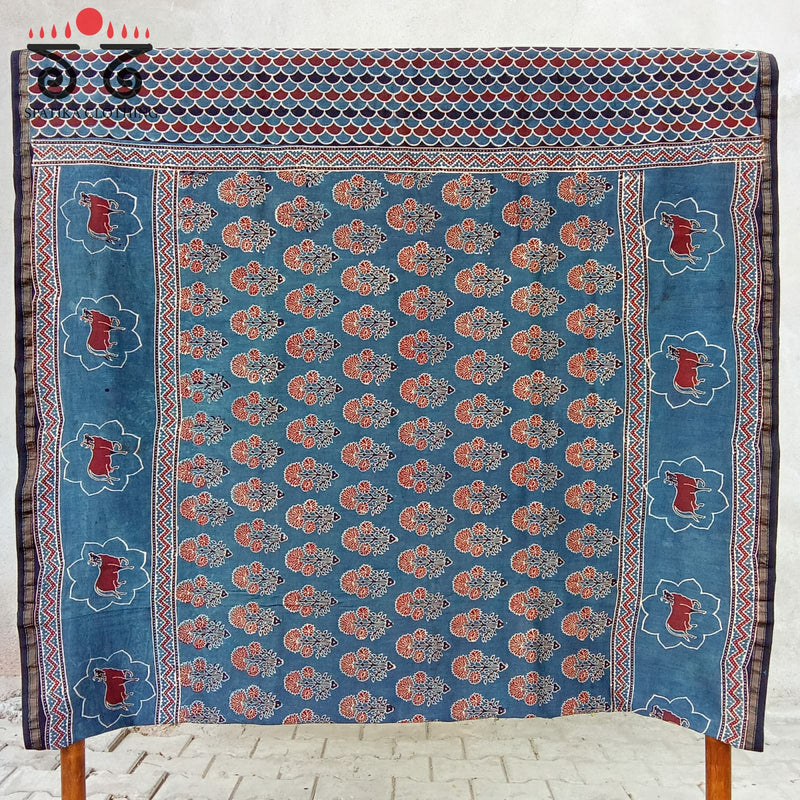 Ajrak Indigo Pichwai Saree