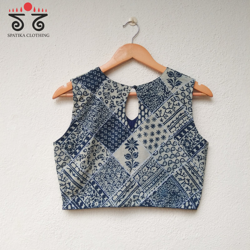 Patchworked Indigo Sleeveless Blouse