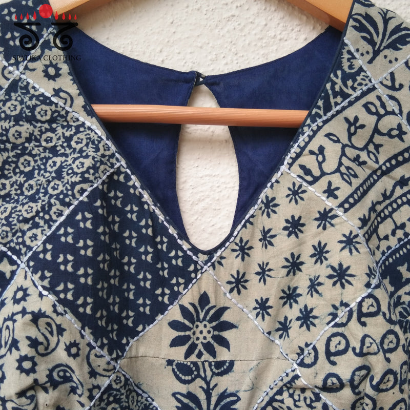 Patchworked Indigo Sleeveless Blouse