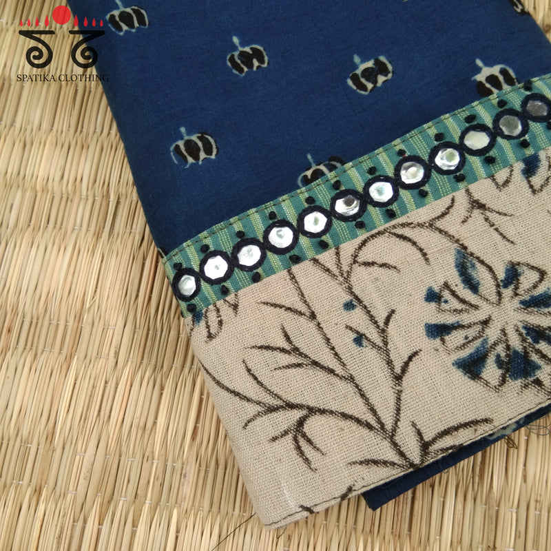 Ajrak Kalamkari Hand Embroidered Blouse Fabric