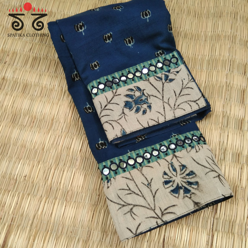 Ajrak Kalamkari Hand Embroidered Blouse Fabric
