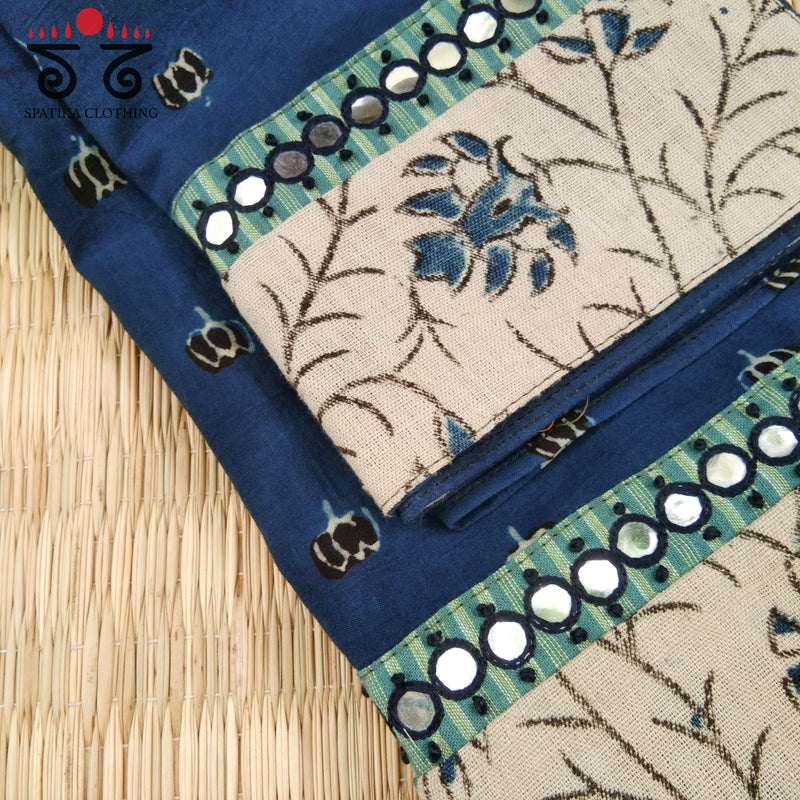 Ajrak Kalamkari Hand Embroidered Blouse Fabric