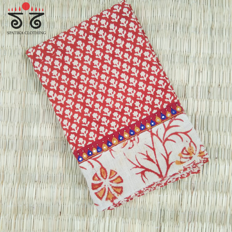 Ajrak Kalamkari Hand Embroidered Blouse Fabric