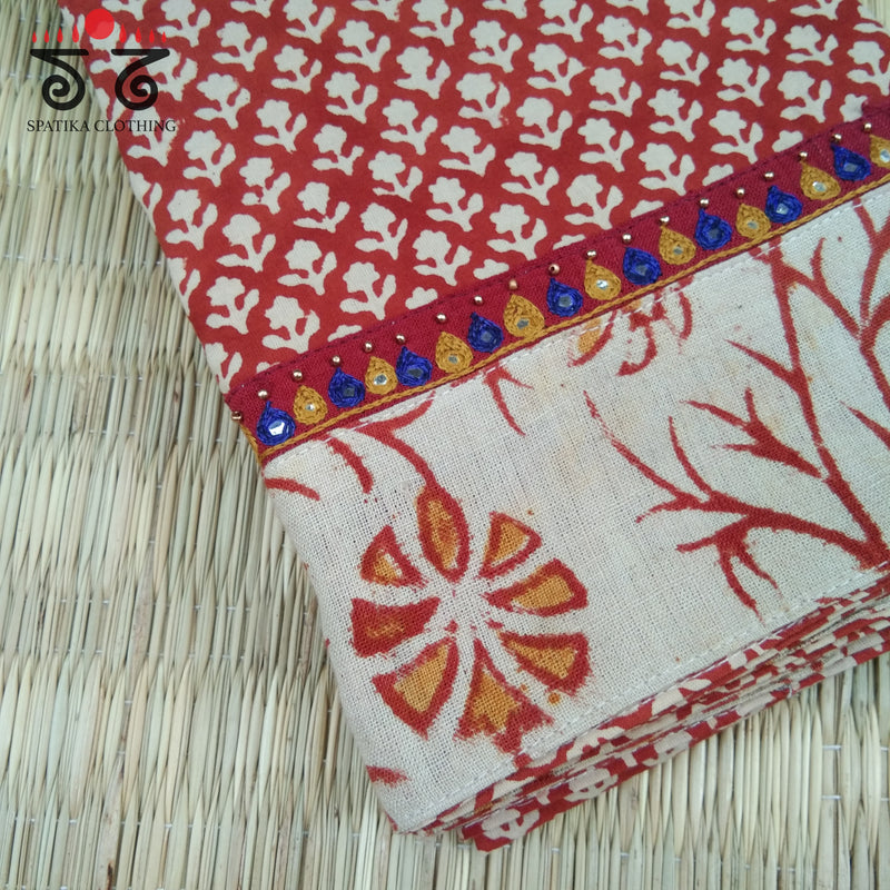 Ajrak Kalamkari Hand Embroidered Blouse Fabric