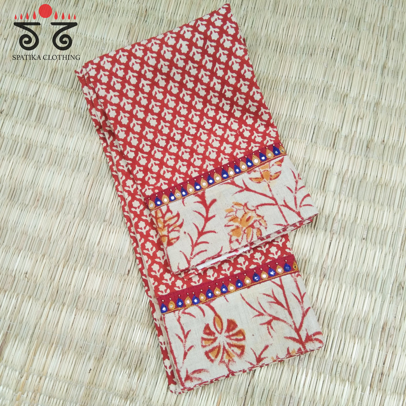 Ajrak Kalamkari Hand Embroidered Blouse Fabric