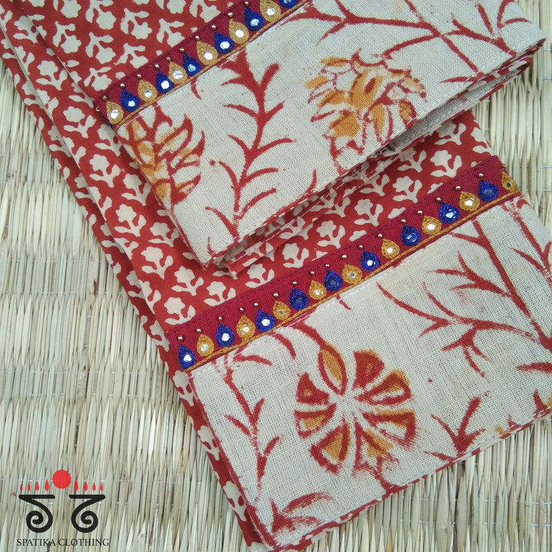 Ajrak Kalamkari Hand Embroidered Blouse Fabric