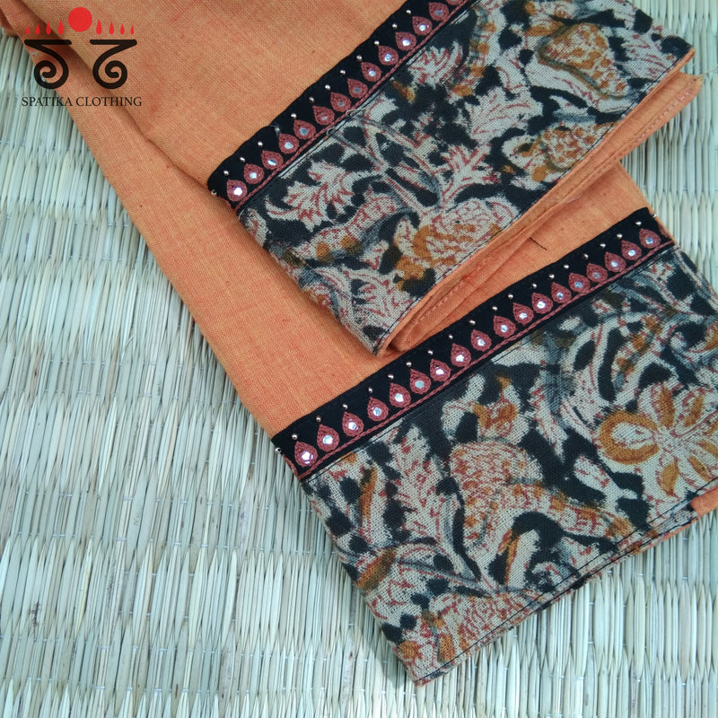 Solid Kalamkari Hand Embroidered Blouse Fabric