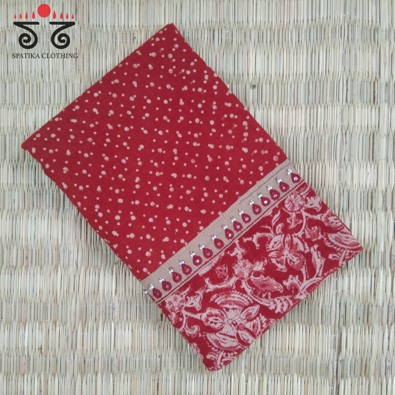 Ajrak Kalamkari Hand Embroidered Blouse Fabric