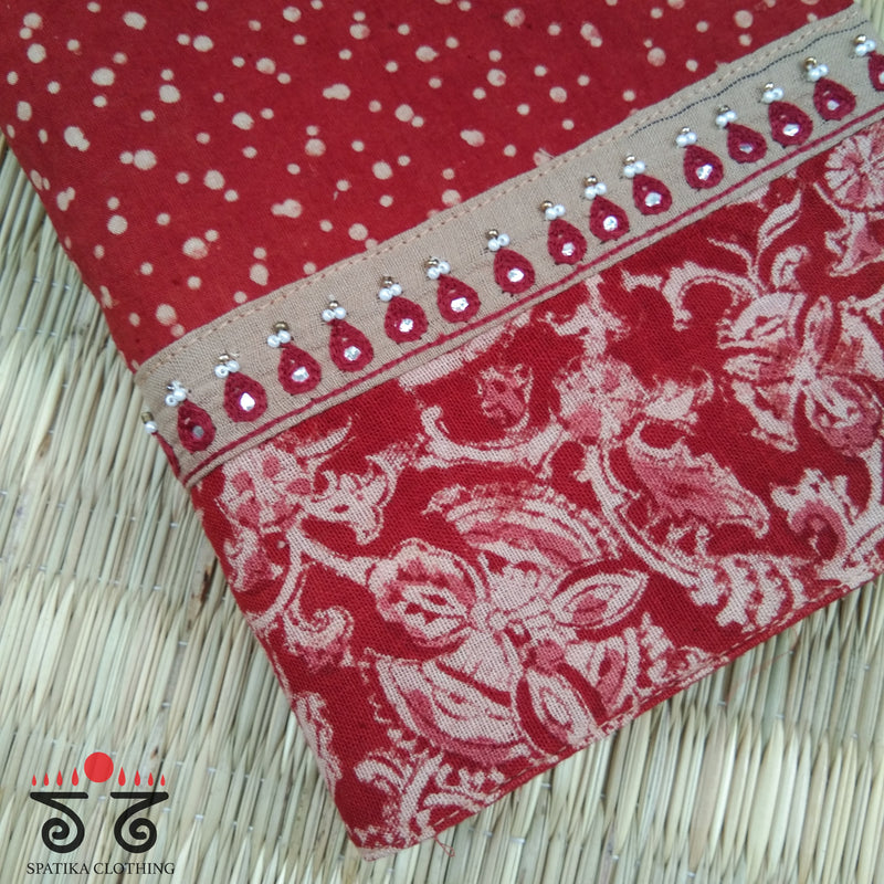 Ajrak Kalamkari Hand Embroidered Blouse Fabric