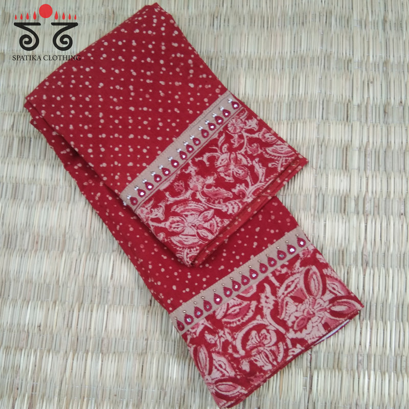 Ajrak Kalamkari Hand Embroidered Blouse Fabric