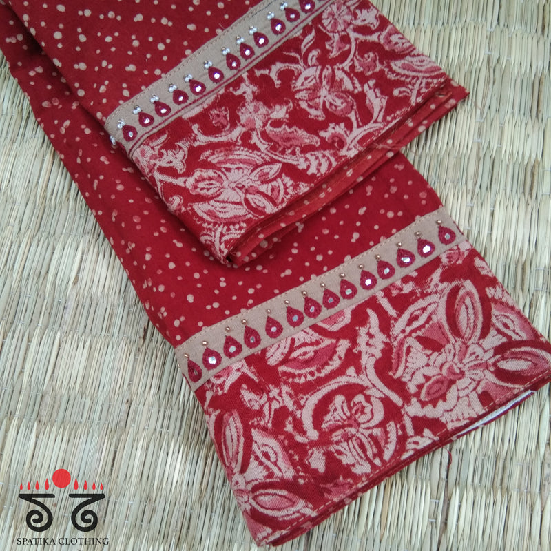 Ajrak Kalamkari Hand Embroidered Blouse Fabric