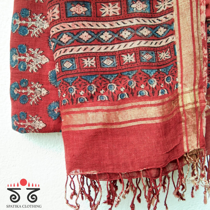 Ajrak on Linen Dupatta