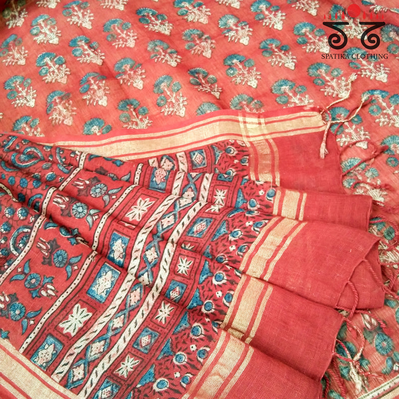 Ajrak on Linen Dupatta