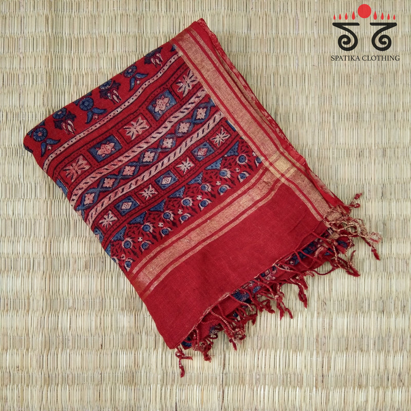 Ajrak on Linen Dupatta