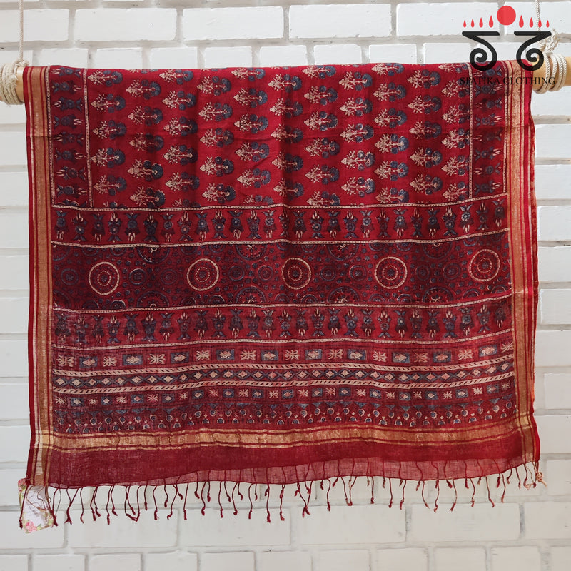 Ajrak on Linen Dupatta