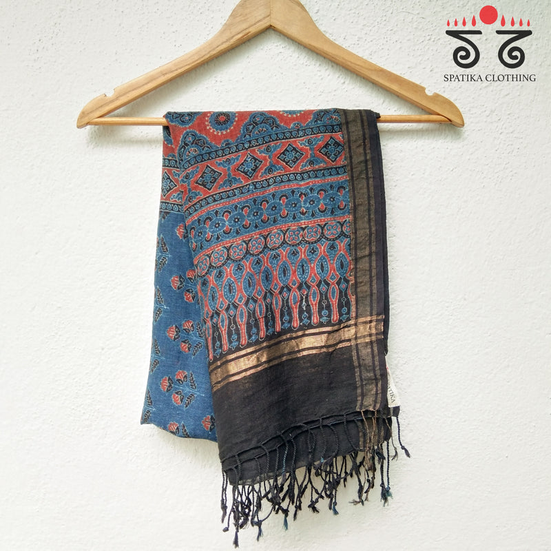 Ajrak on Linen Dupatta