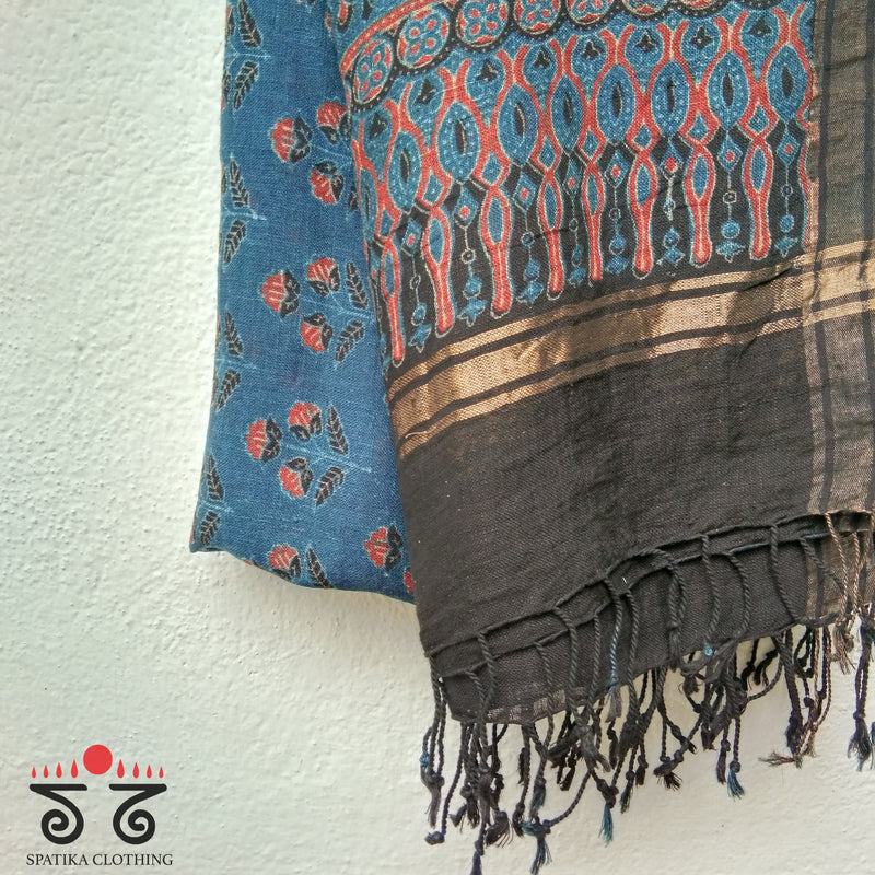 Ajrak on Linen Dupatta