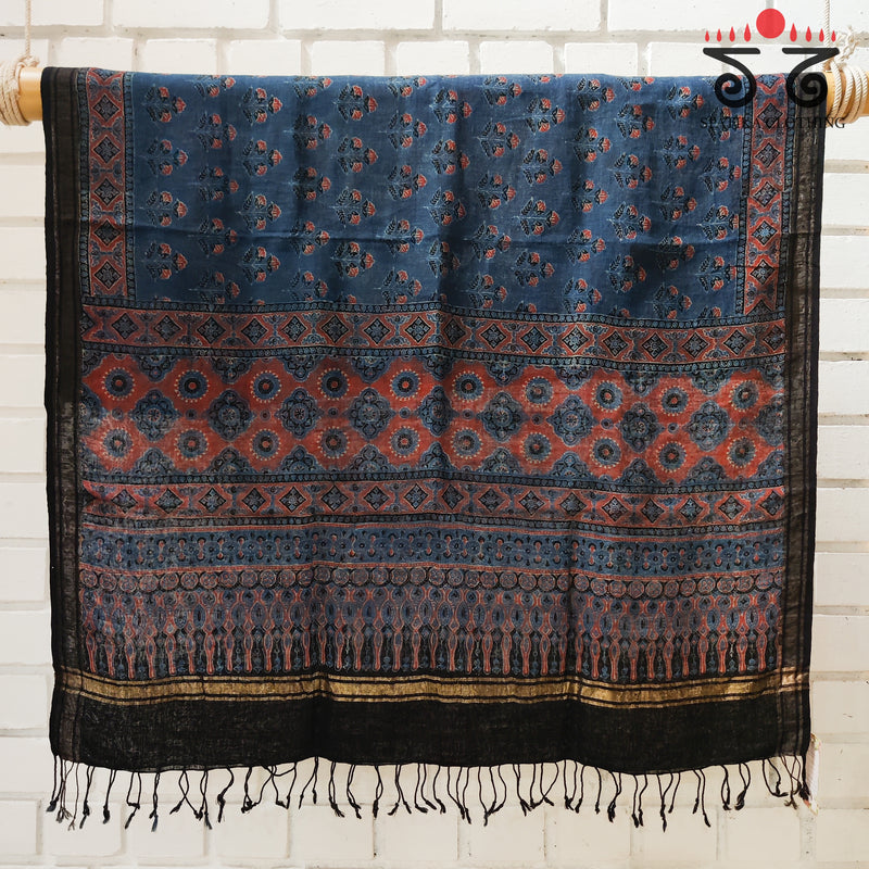 Ajrak on Linen Dupatta