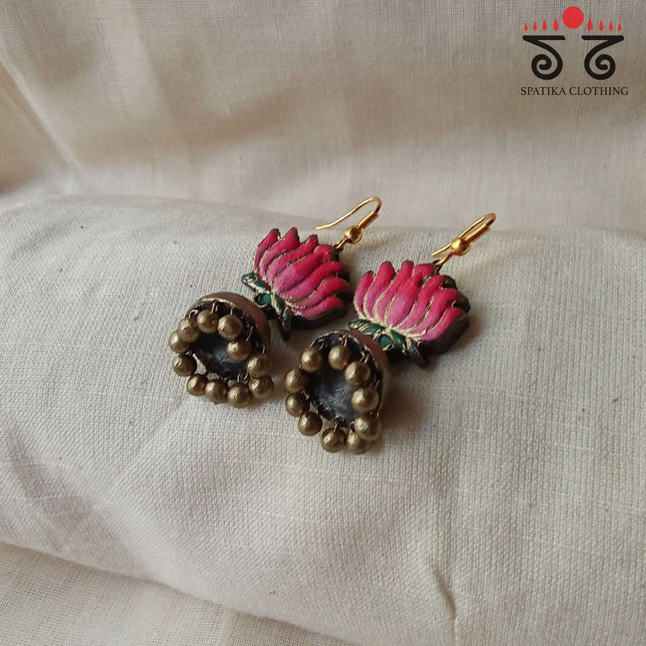 The Single Lotus Jhumka - Terracotta