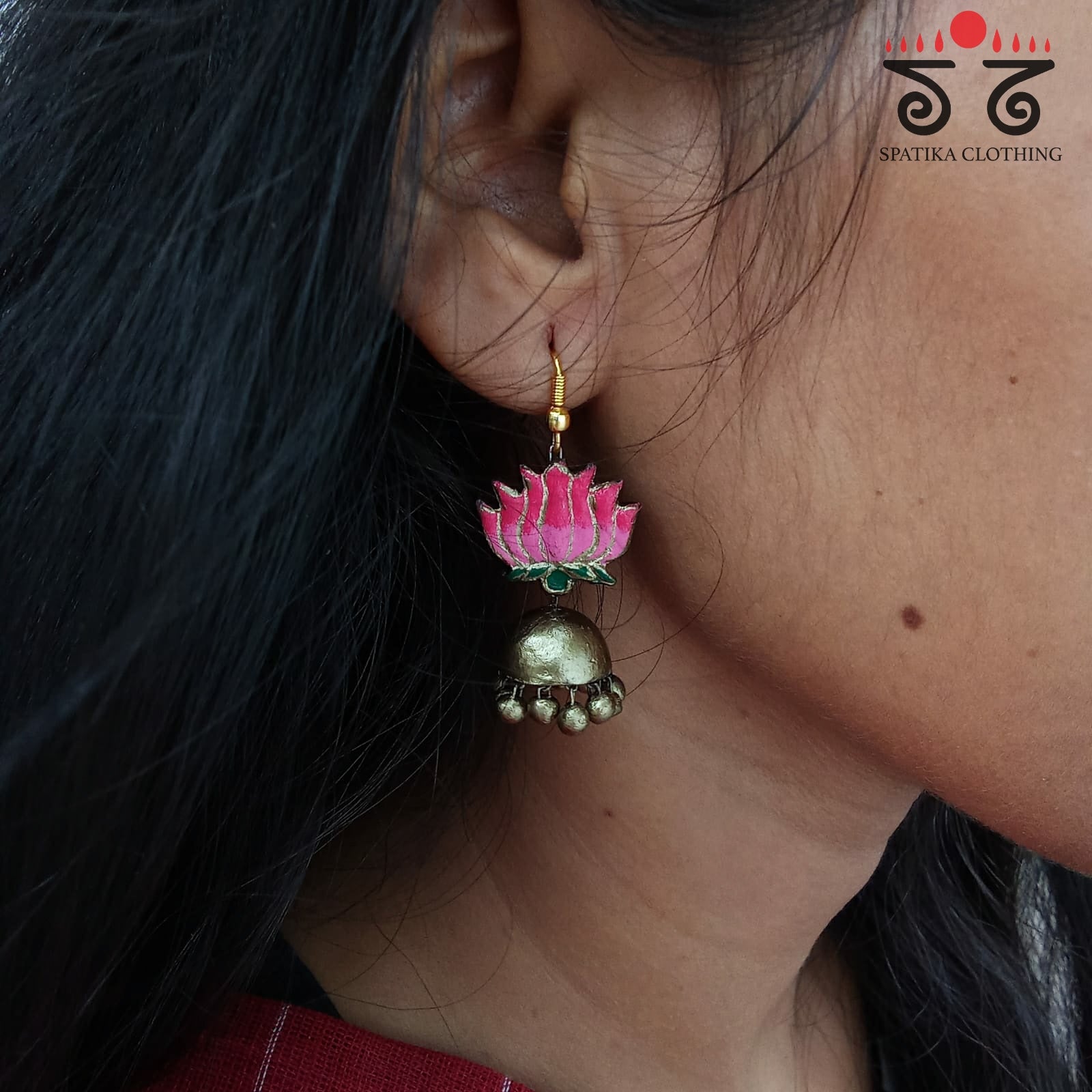 The Single Lotus Jhumka - Terracotta