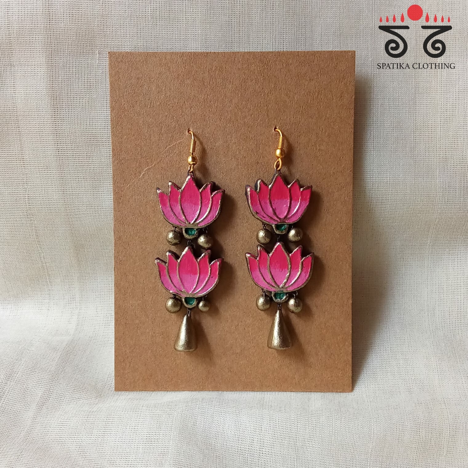The Double Lotus Jhumka - Terracotta