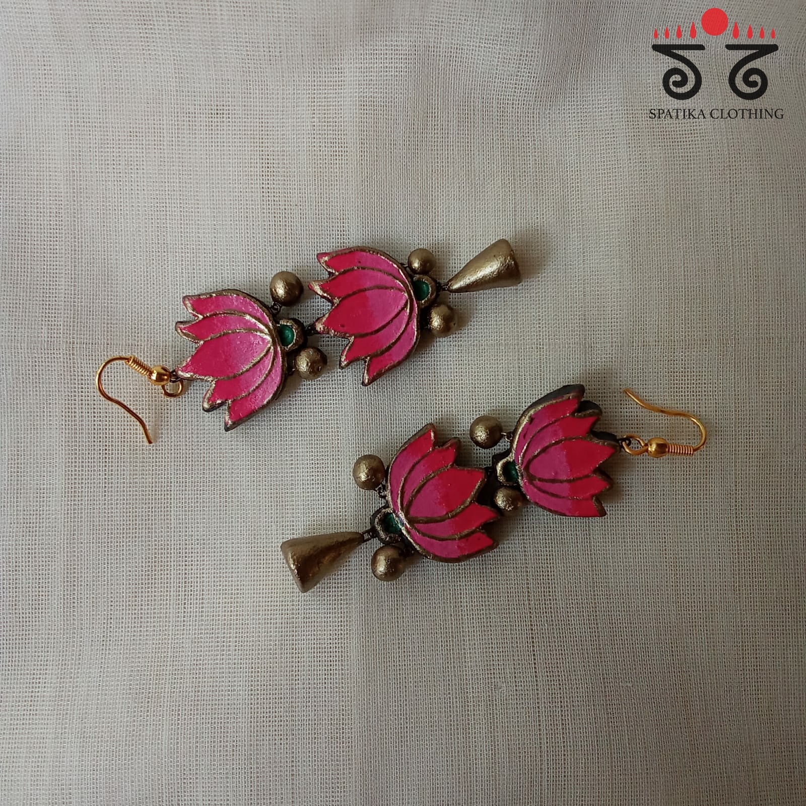 The Double Lotus Jhumka - Terracotta