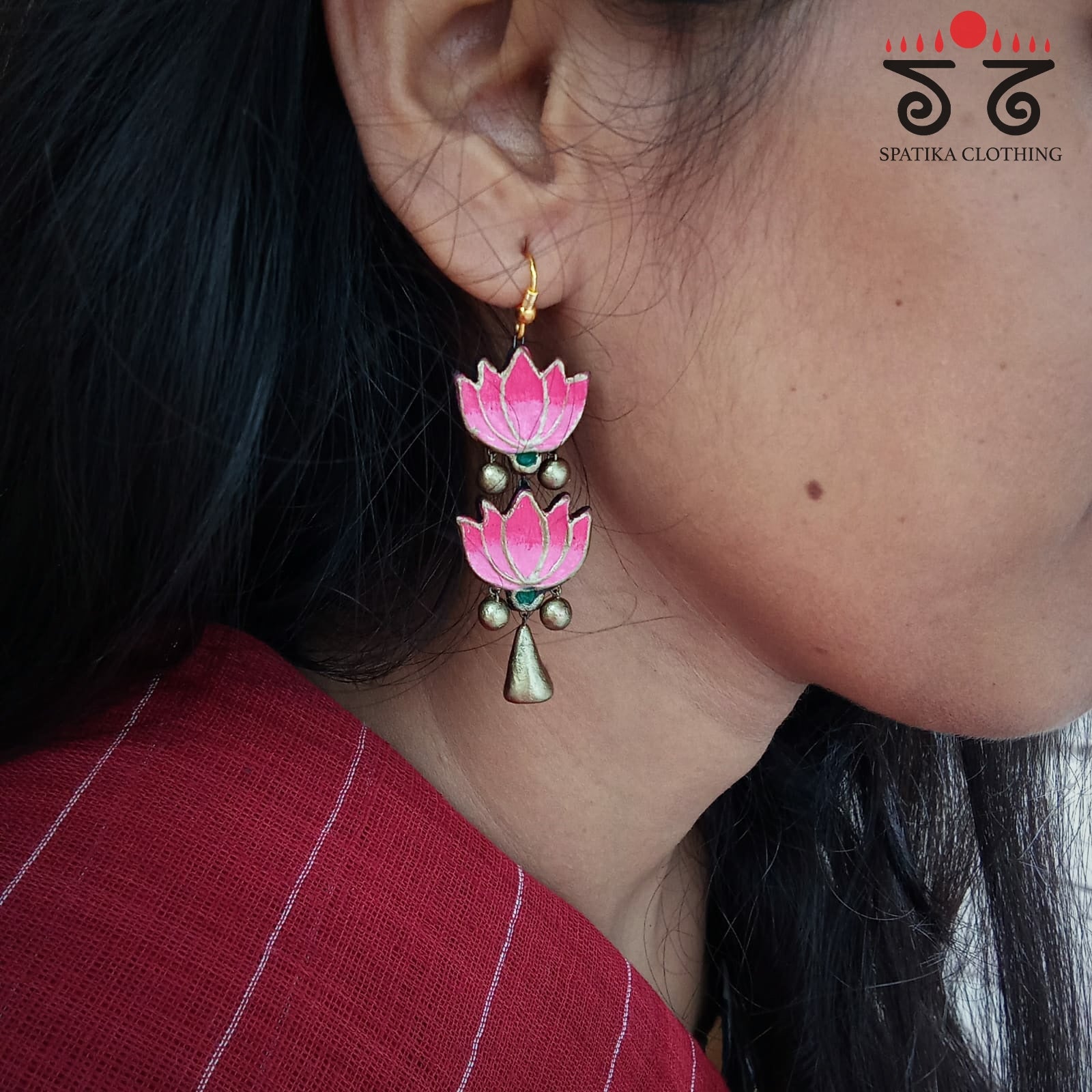 The Double Lotus Jhumka - Terracotta