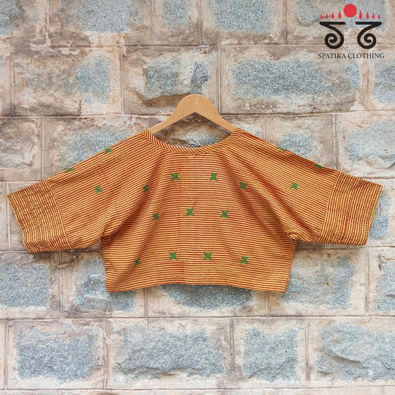 The Striped Ajrak - Hand Embroidered Blouse