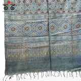 Ajrakh On Tussar Stole - Natural Dyes