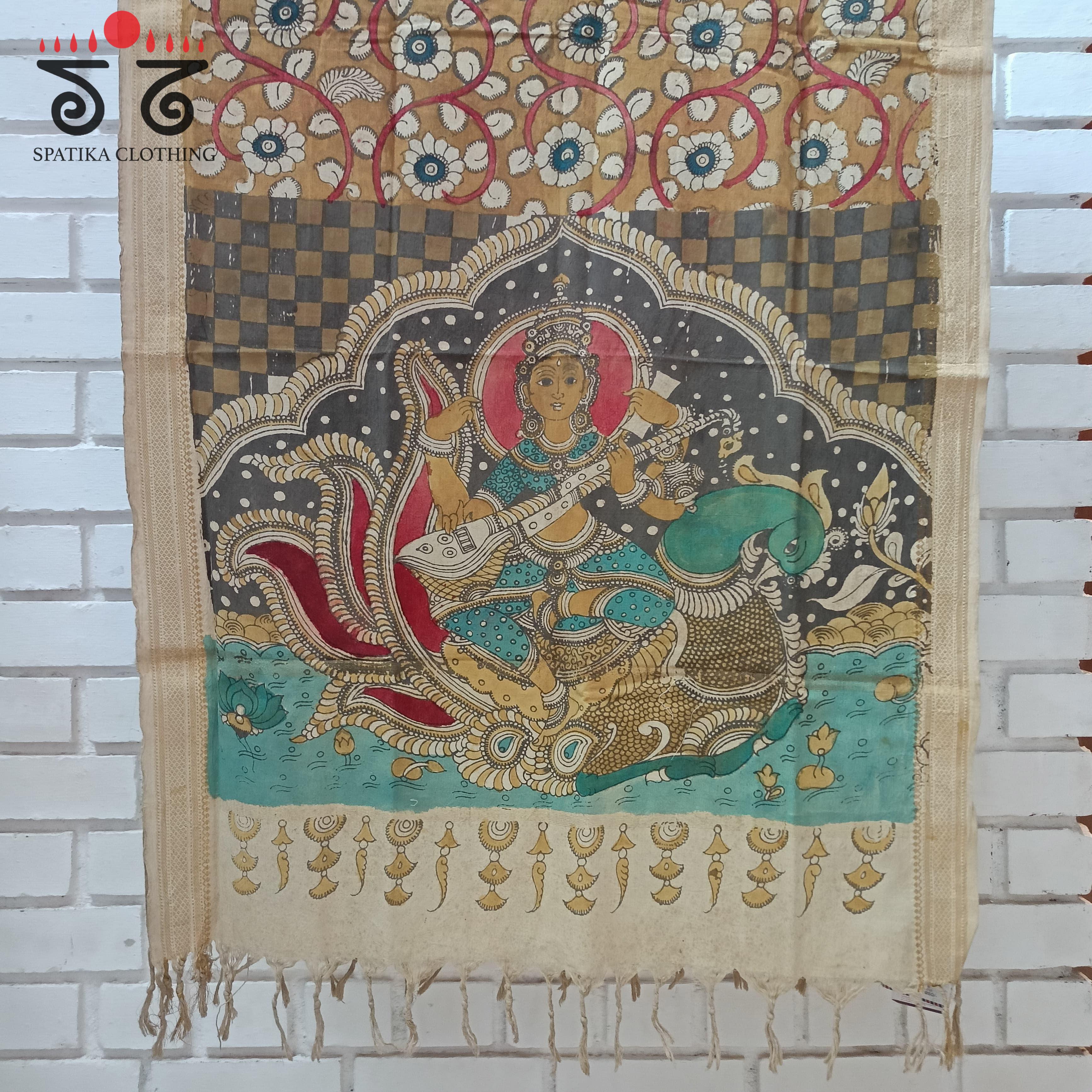 Pen Kalamkari Handpainted Dupatta