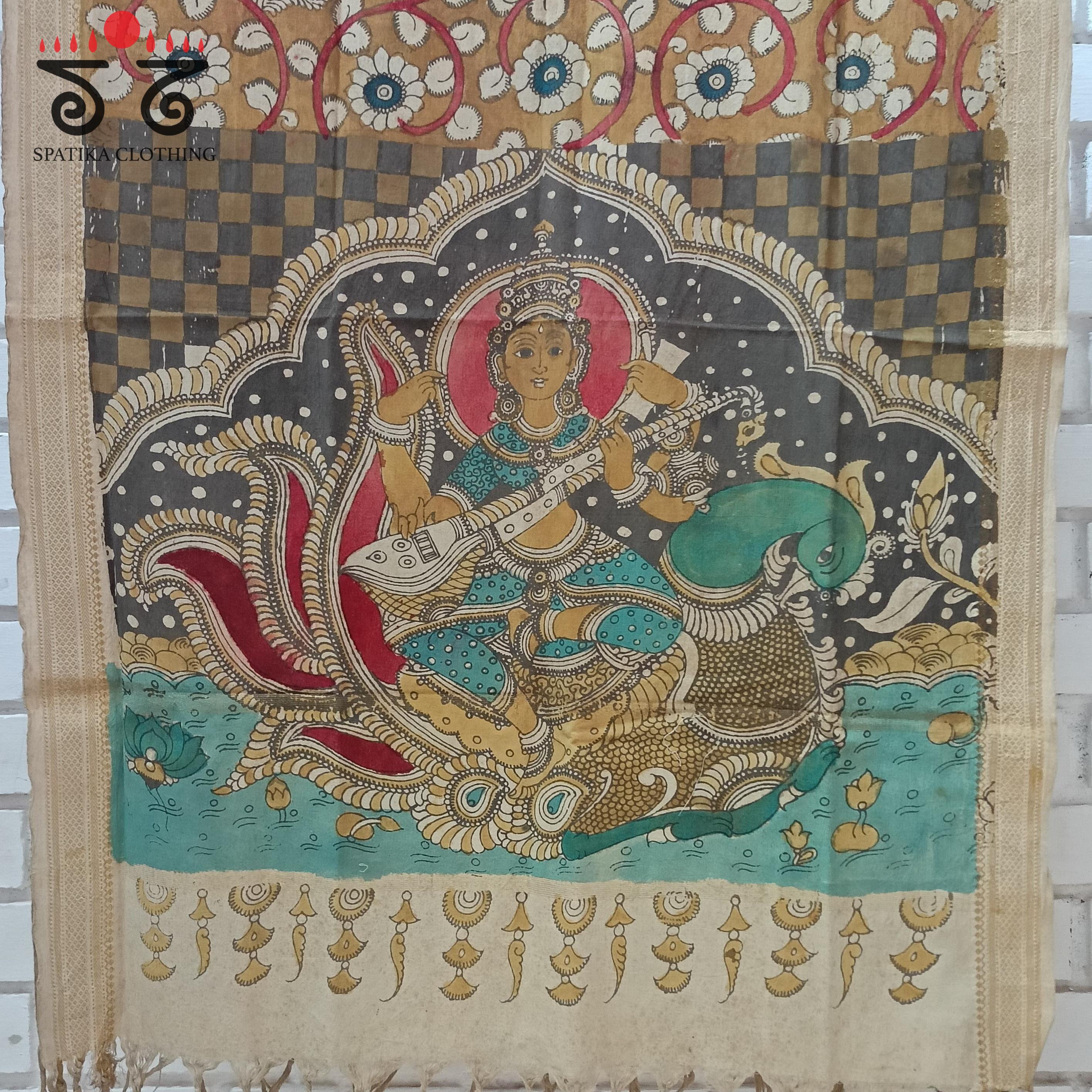 Pen Kalamkari Handpainted Dupatta