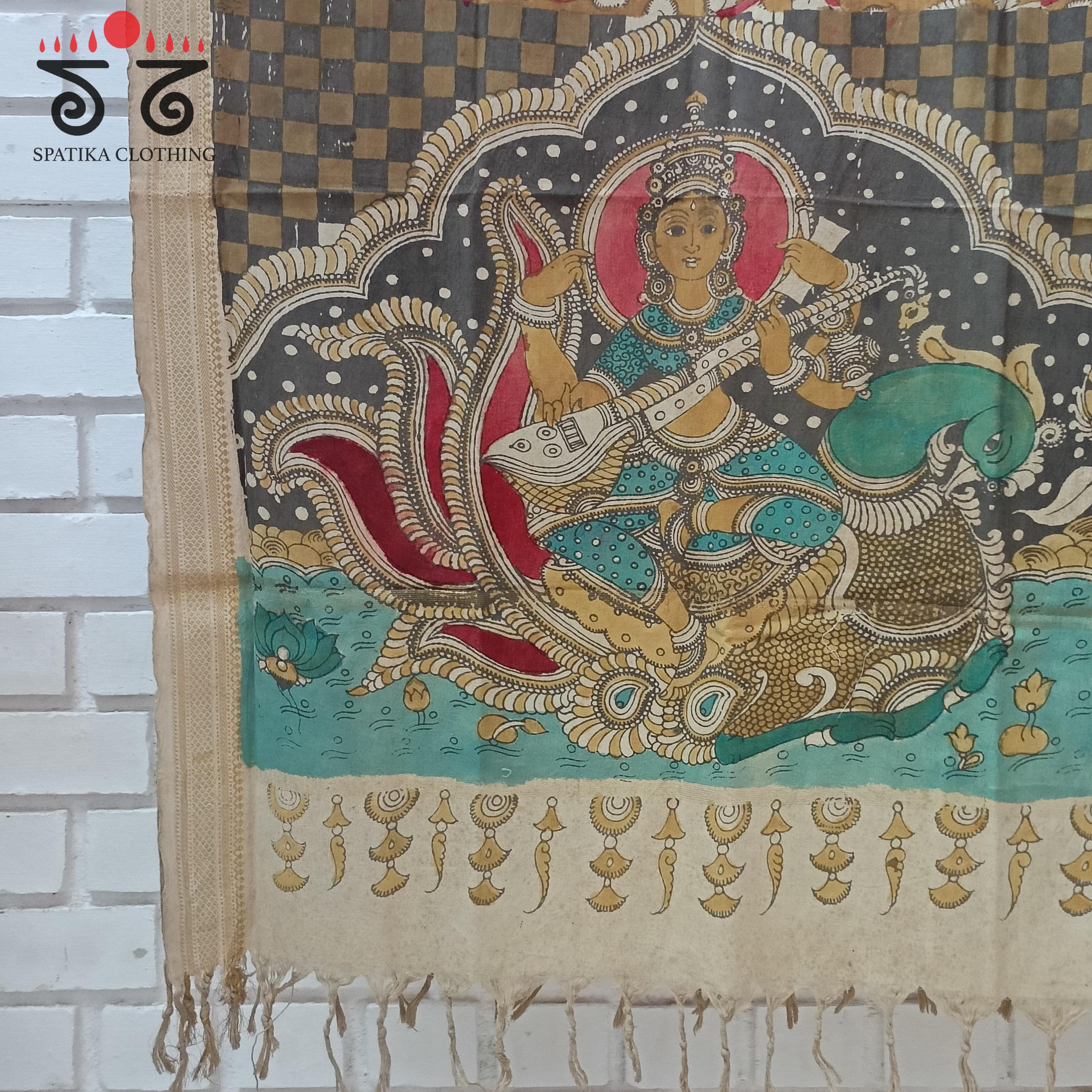 Pen Kalamkari Handpainted Dupatta