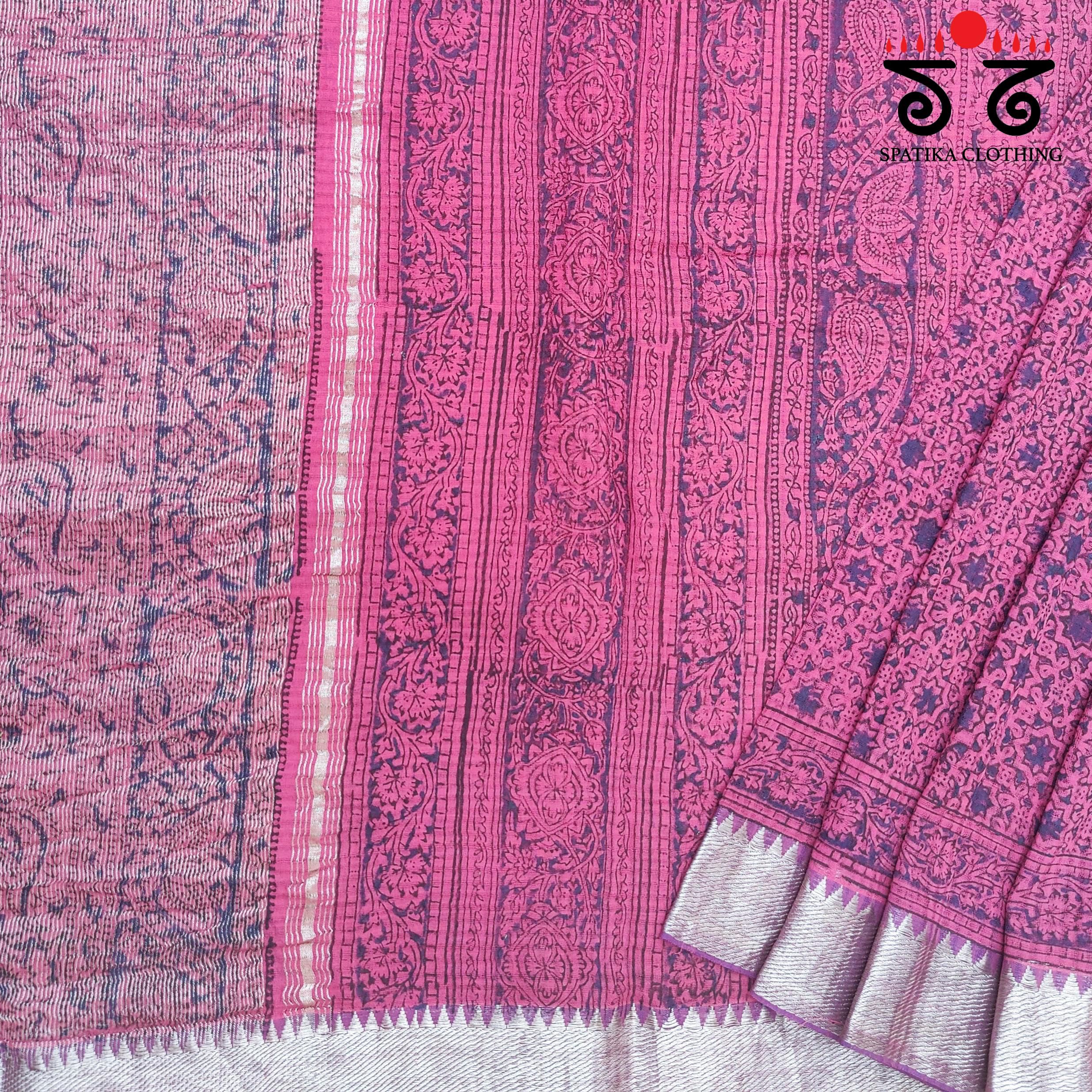 Kalamkari Handblock Print on Mangalagiri Cotton Saree