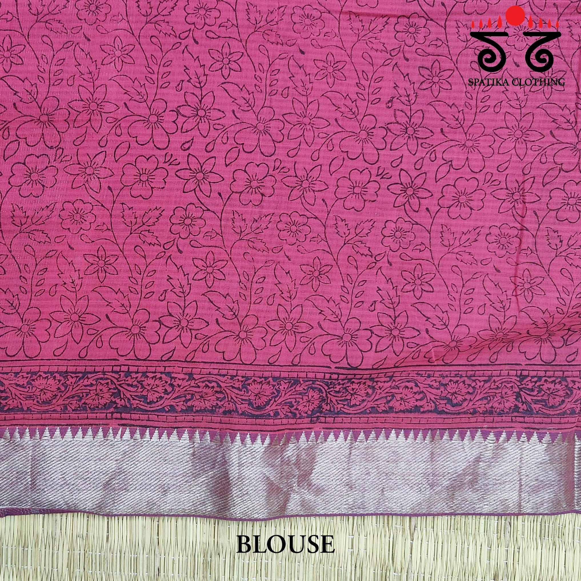 Kalamkari Handblock Print on Mangalagiri Cotton Saree