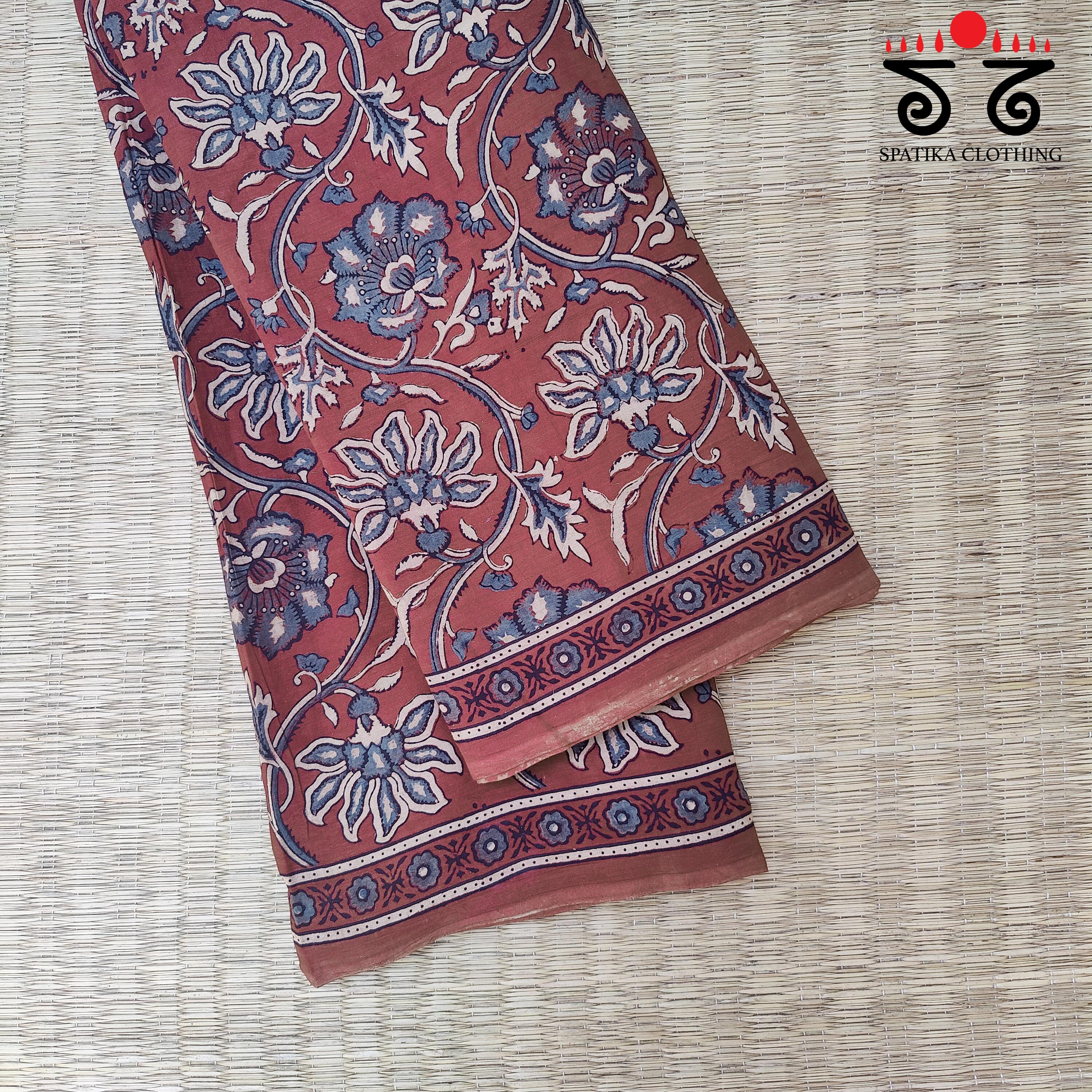 Ajrak Handblock Print on Mulmul Cotton Saree